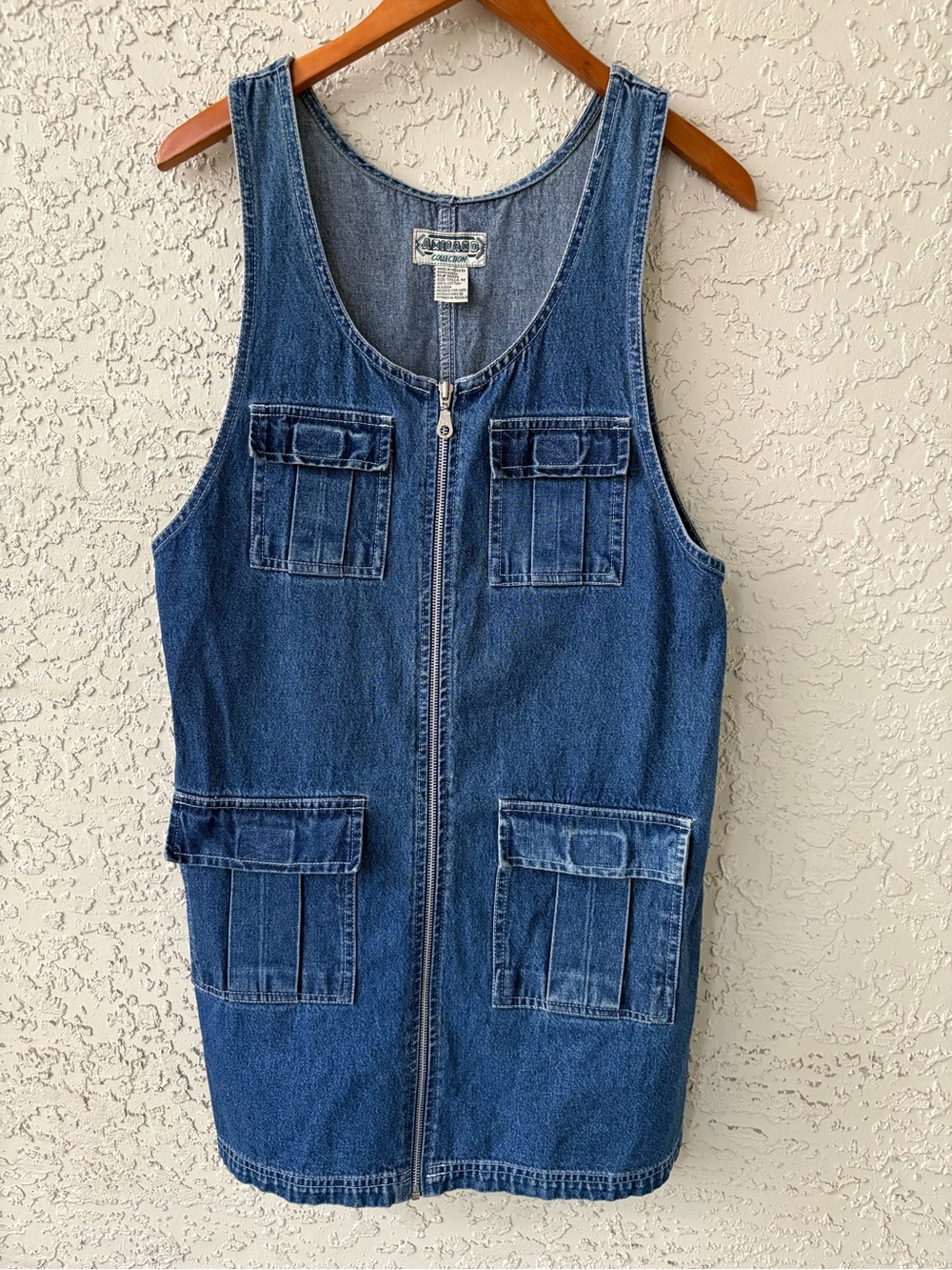 Vintage Y2K Amiano Collection Denim Zip Front Jumper Dress Utility Cargo -M